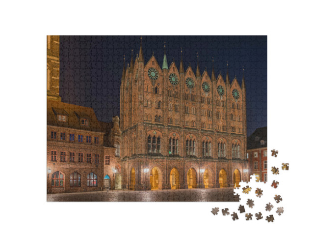 Puzzle 1000 Teile „Historisches Backsteinrathaus von Stralsund, Mecklenburg-Vorpommern“