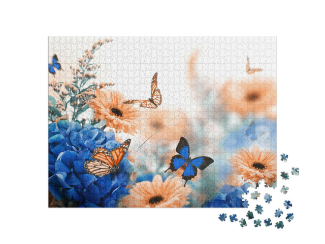 Puzzle 1000 Teile „Hortensien und Gänseblümchen“