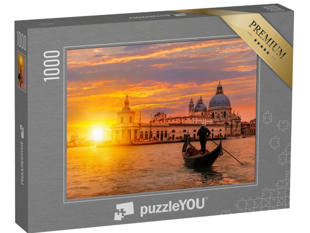 Puzzle 1000 Teile „Gondoliere mit Gondel auf einem Kanal, Venedig, Italien“