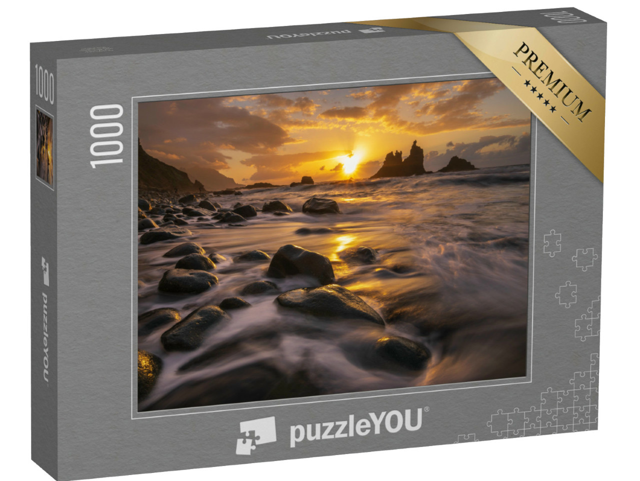 Puzzle 1000 Teile „Glühender Sonnenuntergang an der Küste von Teneriffa“