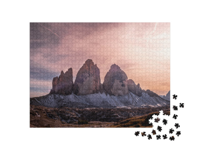 Puzzle 1000 Teile „Drei Zinnen im Nationalpark Sextner: Sonnenuntergang in den Dolomiten“