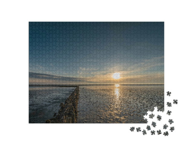 Puzzle 1000 Teile „Sonnenuntergang über dem Wattenmeer, Nordfriesland“