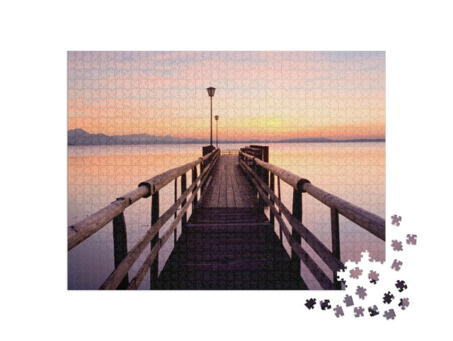 Puzzle 1000 Teile „Dock im Abendlicht bei Chieming am Chiemsee, Deutschland“