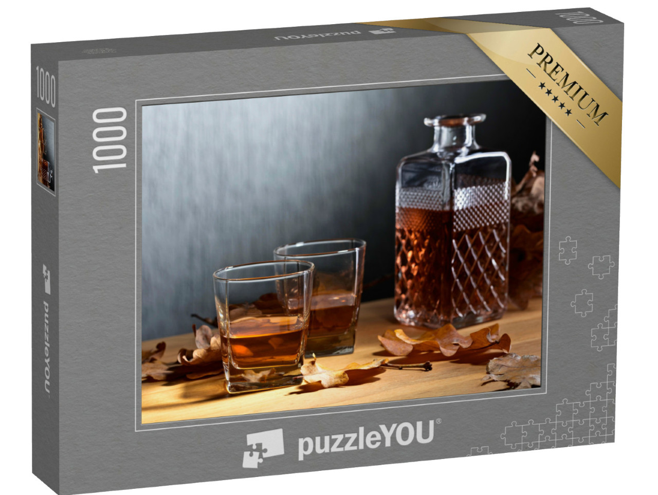 Puzzle 1000 Teile „Whiskey und vertrocknete Eichenblätter  “