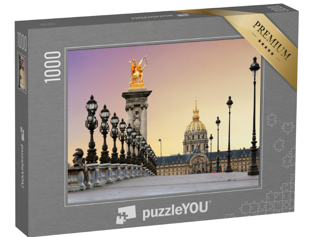 Puzzle 1000 Teile „Sonnenaufgang an der Pont Alexandre, Paris, Frankreich“