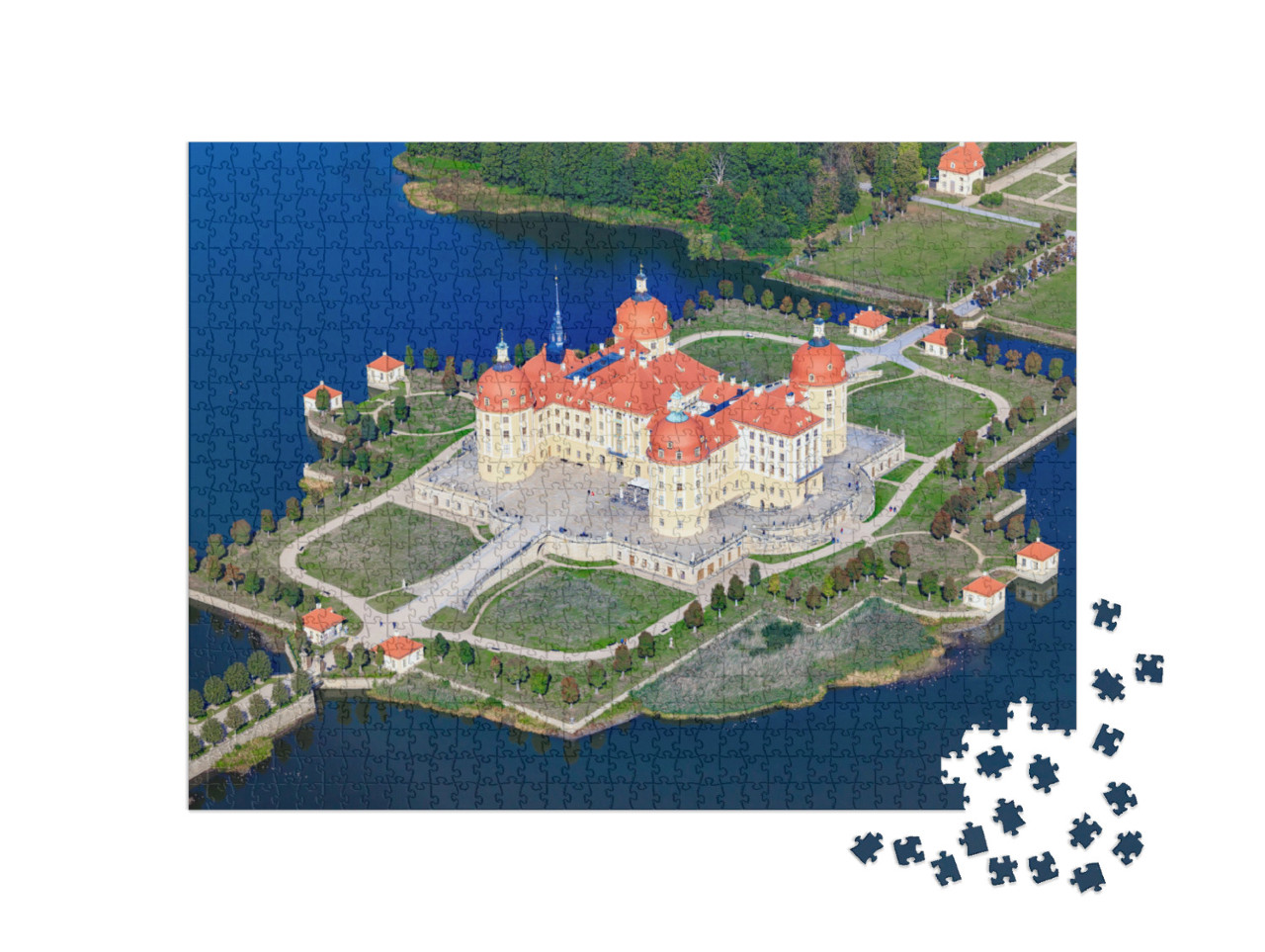Puzzle 1000 Teile „Luftaufnahme von Schloss Moritzburg, Sachsen, Deutschland“