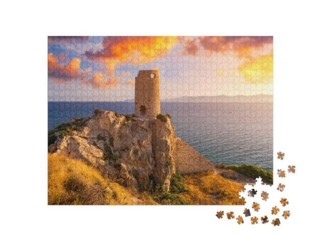 Puzzle 1000 Teile „Torre del Prezzemolo, ein alter Küstenturm in Cagliari, Sardinien, Italien“