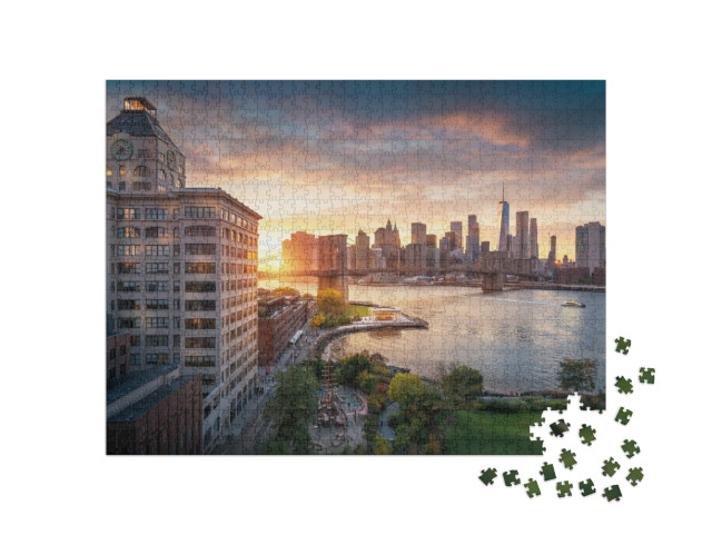 Puzzle 1000 Teile „Brooklyn Bridge in New York City mit Financial District“