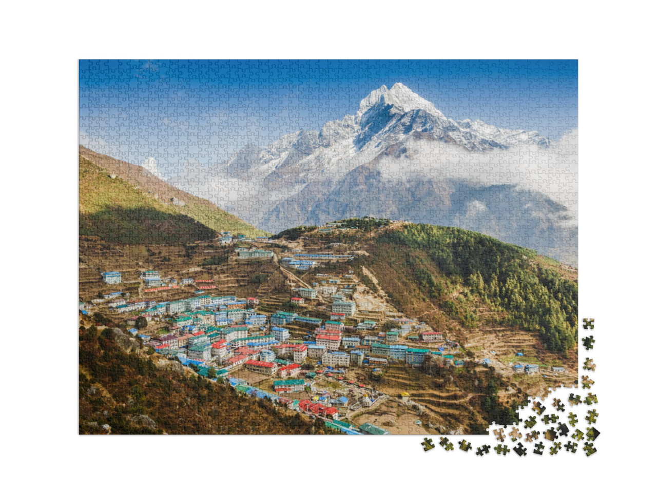 Puzzle 2000 Teile „Blick auf das Bergdorf Namche Bazar, Himalaya, Nepal“