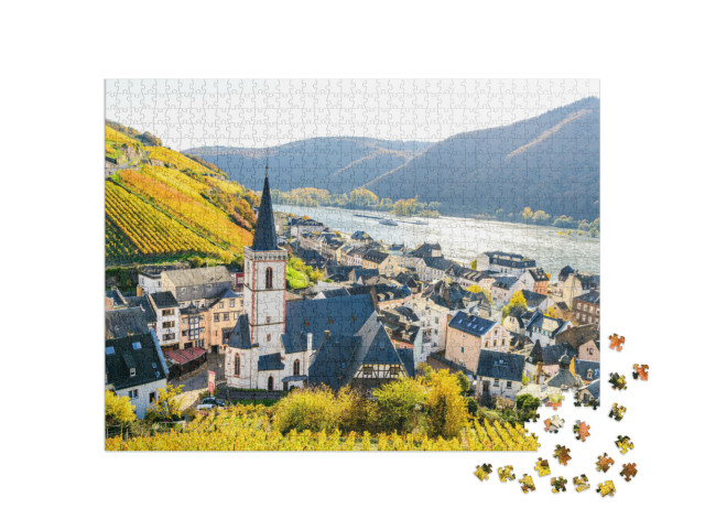 Puzzle 1000 Teile „Assmanshausen im bunten Herbst, Oberes Mittelrheintal, Hessen, Deutschland“
