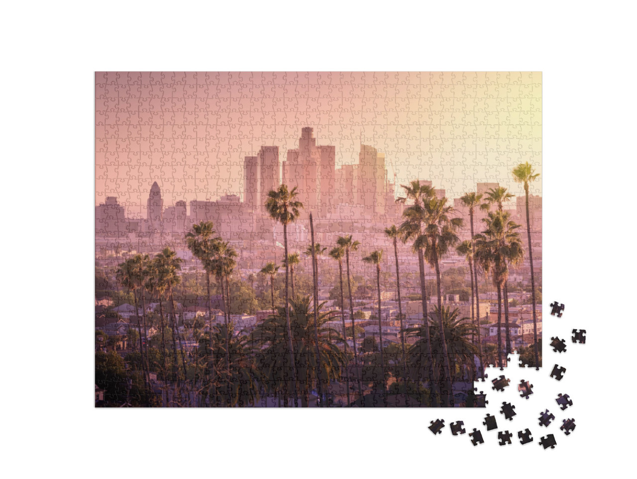 Puzzle 1000 Teile „Skyline von Los Angeles im Sonnenuntergang, Kalifornien, USA“