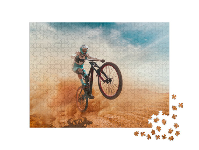 Puzzle 1000 Teile „Radfahrer im Wüstenstaub“