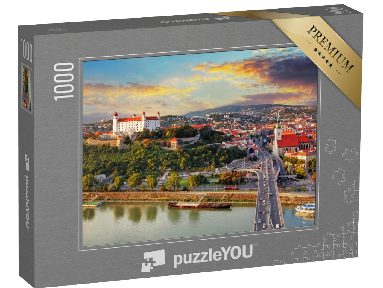 Puzzle 1000 Teile „Bratislava im Sonnenuntergang, Slowakei“