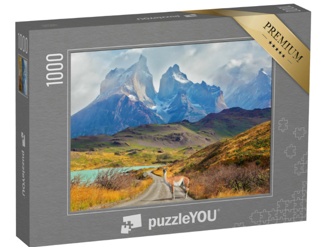 Puzzle 1000 Teile „Gipfel von Los Kuernos über dem Lake Pehoe, Patagonien, Chile“