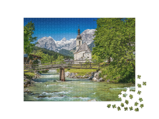 Puzzle 1000 Teile „St. Sebastian in Ramsau, Nationalpark Berchtesgadener Land, Deutschland“