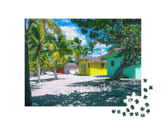 Puzzle 1000 Teile „Bunte Häuser am Strand von Catalina, Dominikanische Republik“