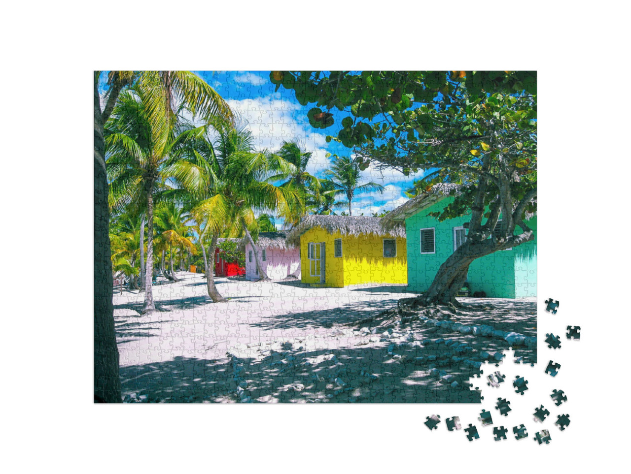 Puzzle 1000 Teile „Bunte Häuser am Strand von Catalina, Dominikanische Republik“