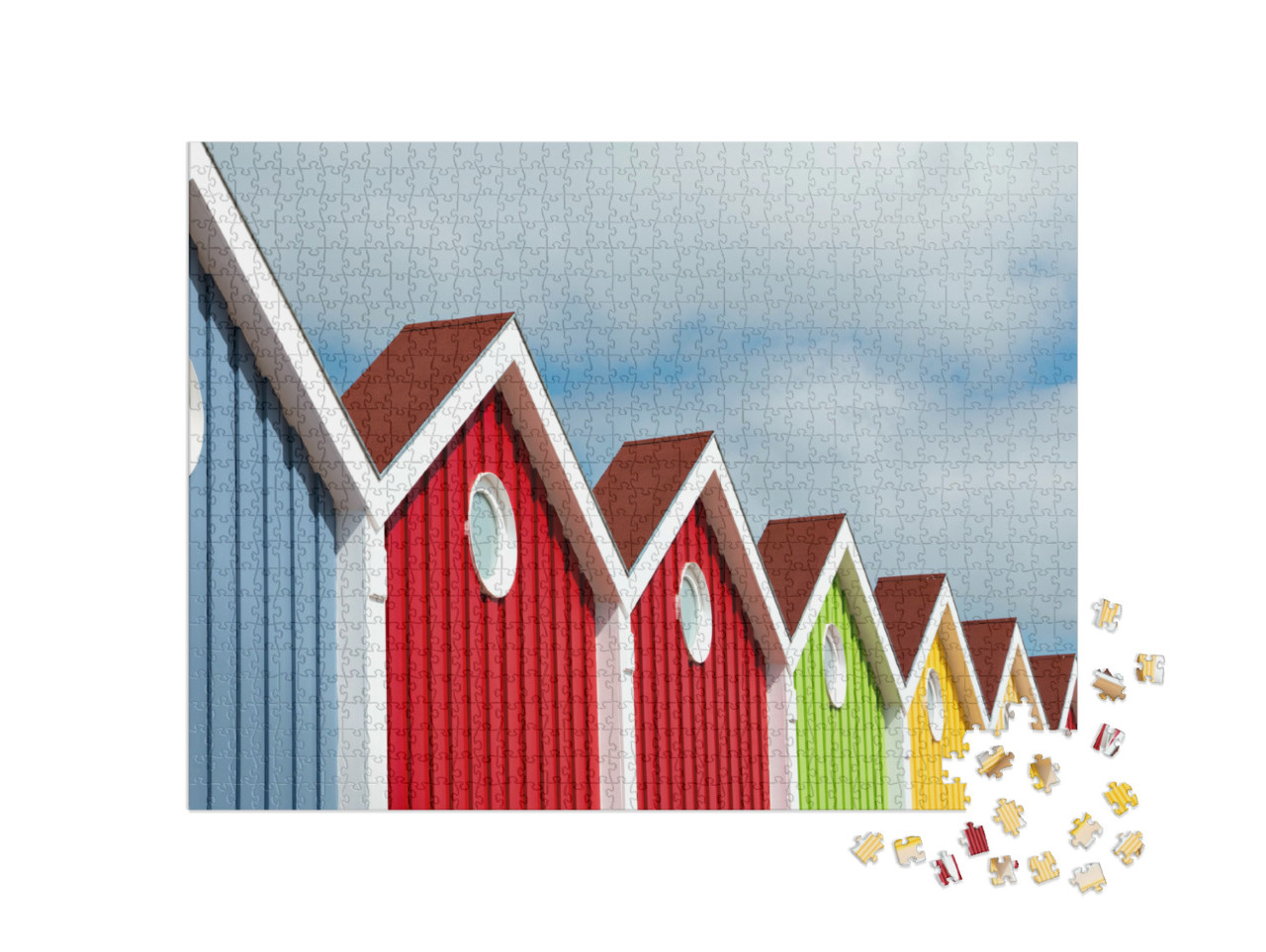 Puzzle 1000 Teile „Bunt leuchtende Häuserfront auf der Nordseeinsel Langeoog“
