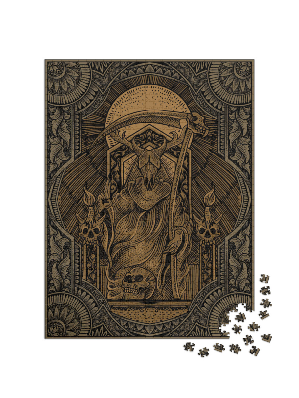 Puzzle 1000 Teile „Satan auf Gothic-Gravur im Ornament Stil“