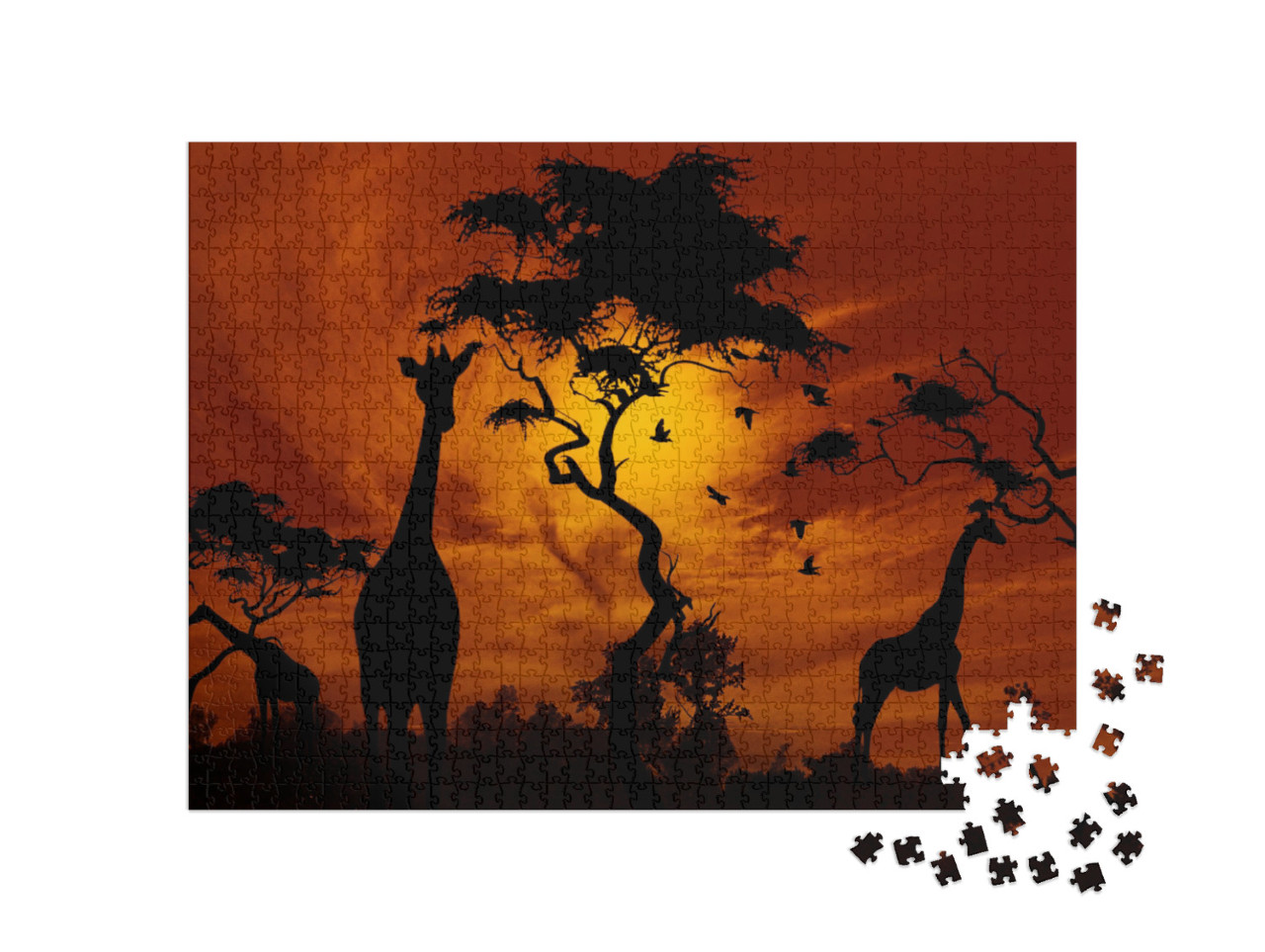 Puzzle 1000 Teile „Giraffen im glühenden Sonnenuntergang“