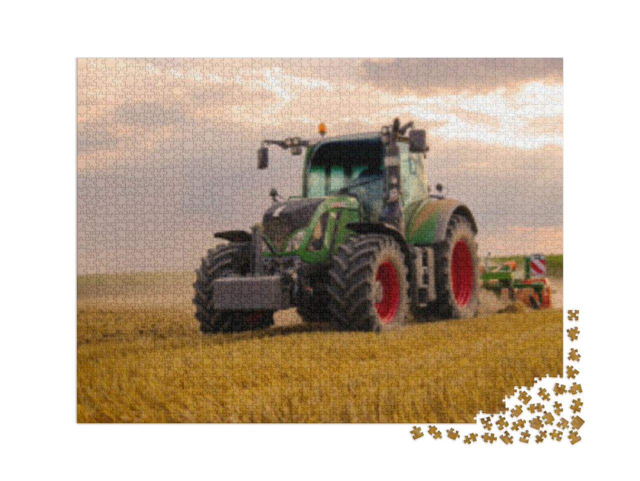 Puzzle 2000 Teile „Grüner Traktor pflügt ein Getreidefeld “