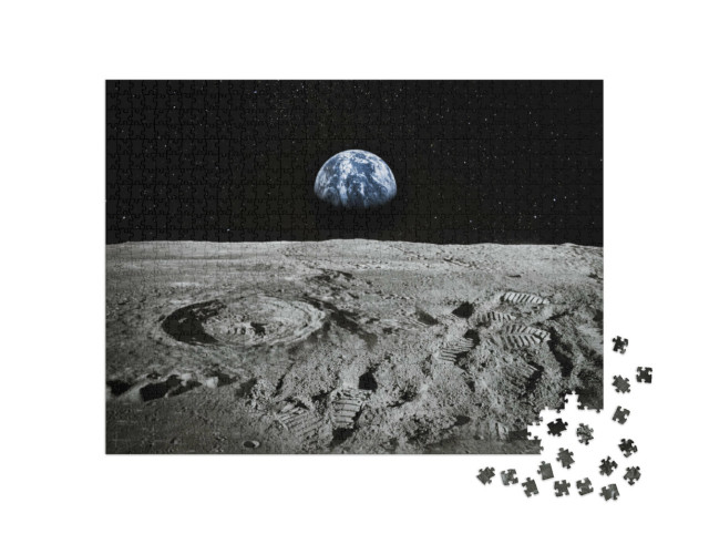 Puzzle 1000 Teile „Mondoberfläche, im Hintergrund die Erde “