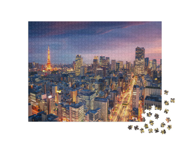 Puzzle 1000 Teile „Abenddämmerung über dem erleuchteten Tokio“