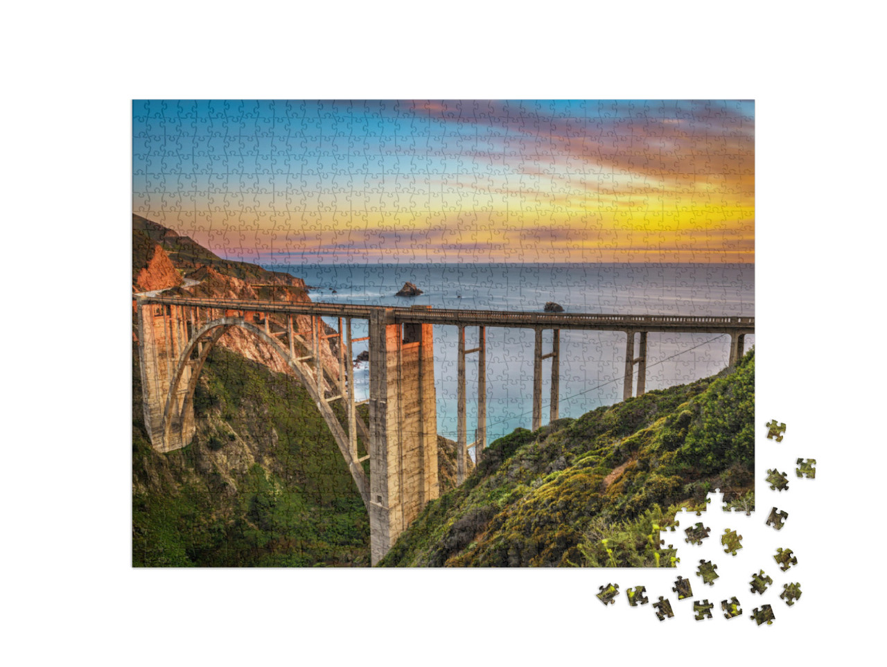 Puzzle 1000 Teile „Pacific Coast Highway im Sonnenuntergang, Kalifornien, USA“