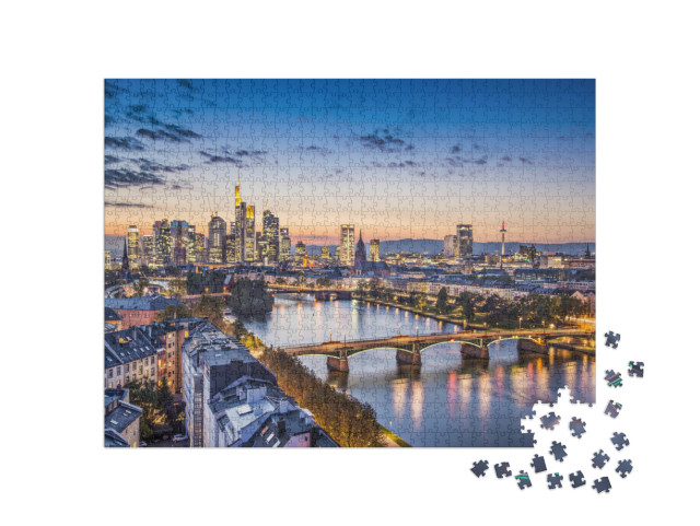 Puzzle 1000 Teile „Abendliche Stimmung über Frankfurt am Main, Deutschland“