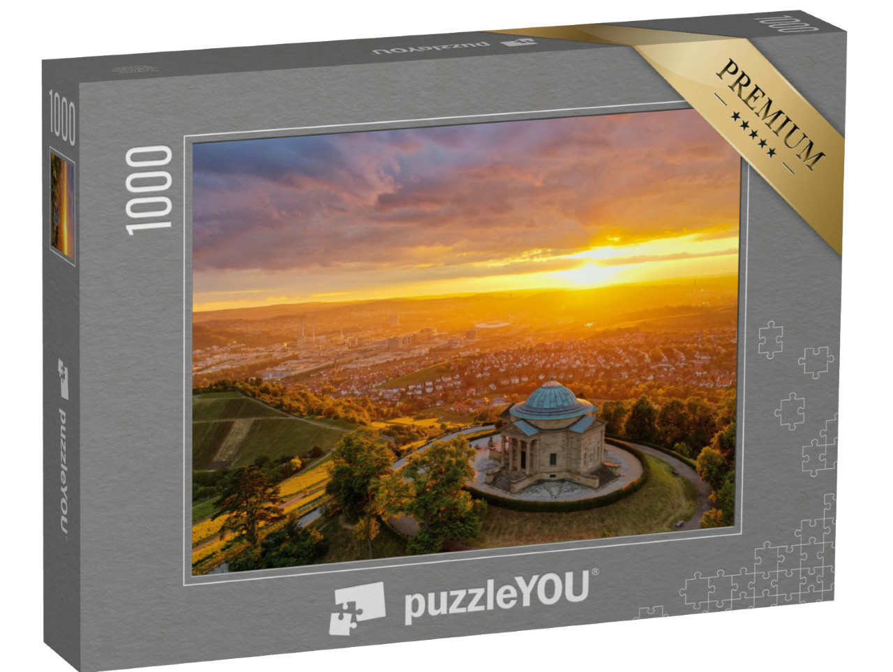 Puzzle 1000 Teile „Sonnenuntergang über Stuttgart mit Neckartal, Deutschland“