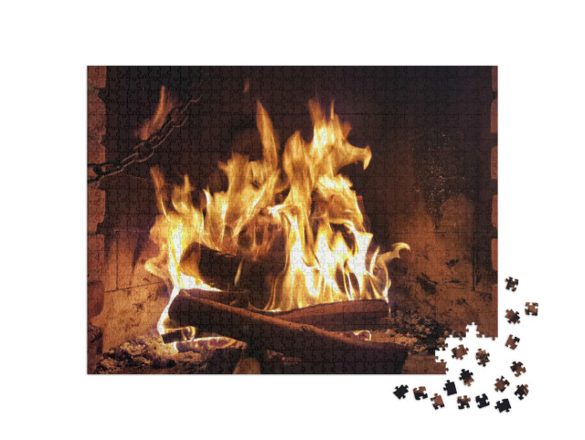 Puzzle 1000 Teile „Gemütlicher Abend vor dem Kamin “