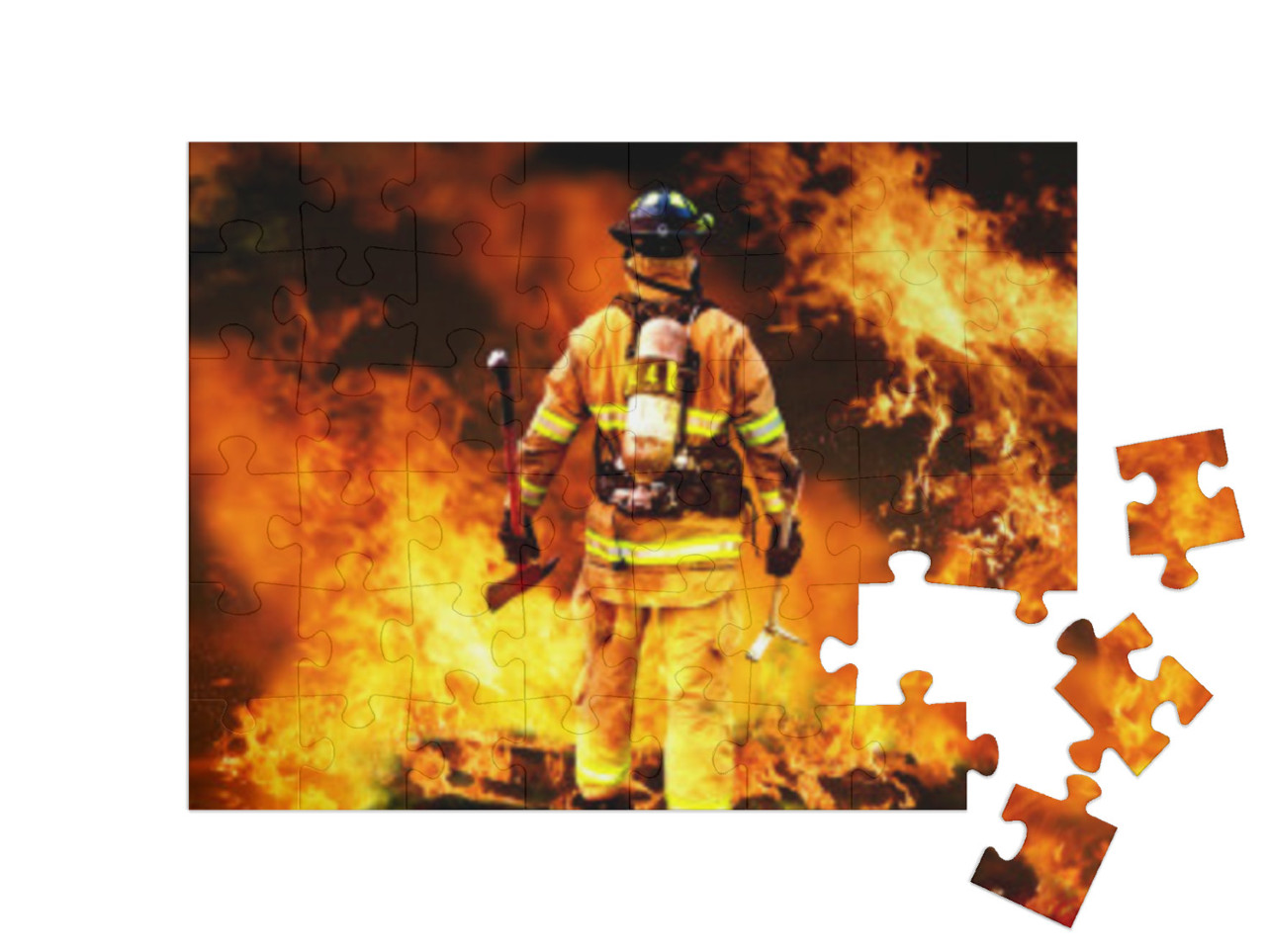 Puzzle 48 Teile „Feuerwehrmann im Feuer“