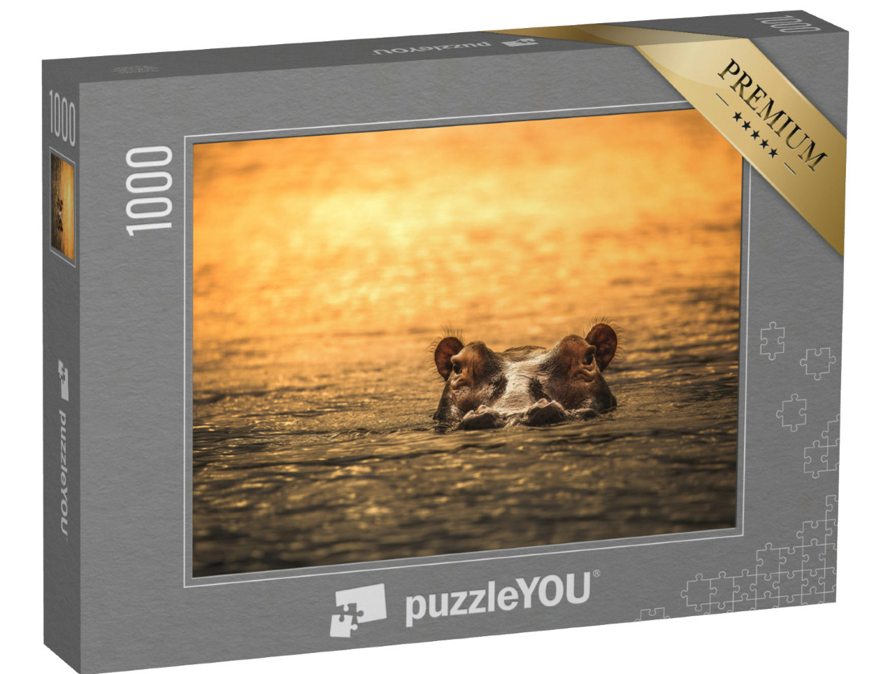 Puzzle 1000 Teile „Nilpferd im Sonnenuntergang, Selous-Wildreservat, Tansania“