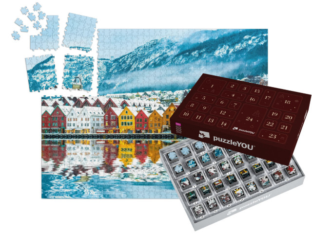 Puzzle-Adventskalender „Blick auf Bergen, Norwegen“