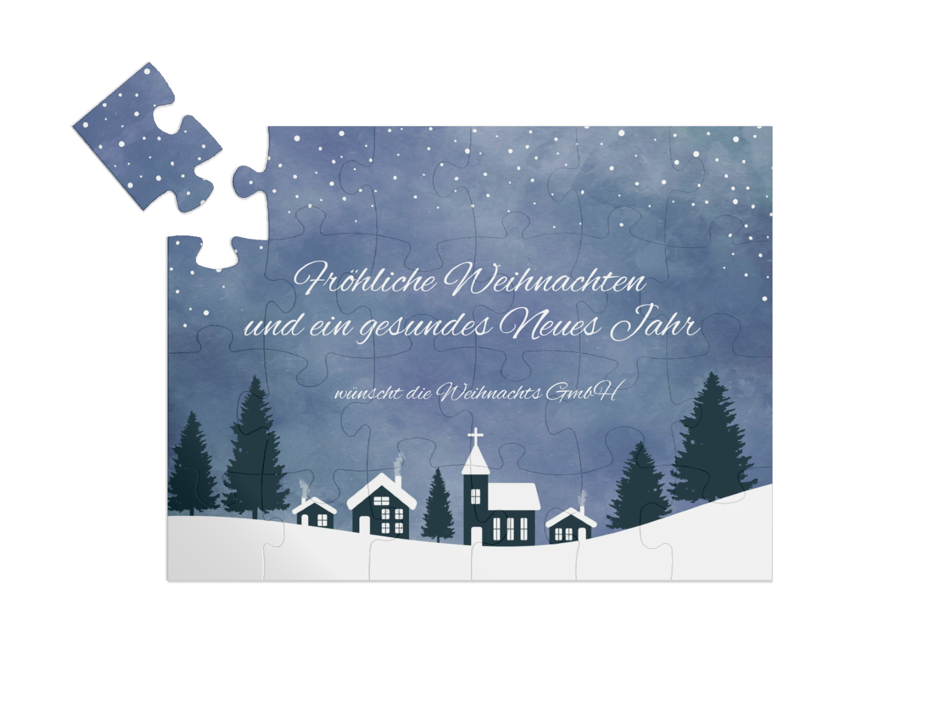 "Wintervillage" in Querformat nachtblau