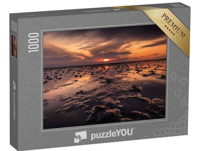 Puzzle 1000 Teile „Wunderschöner Sonnenuntergang über dem Wattenmeer, Büsum, Deutschland“