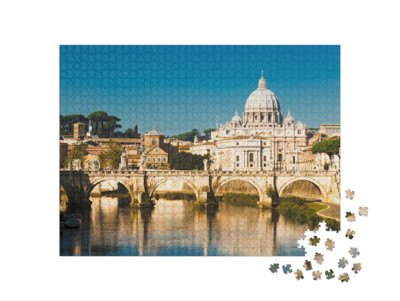 Puzzle 1000 Teile „Basilika St. Peter und Fluss Tiber in Rom, Italien“