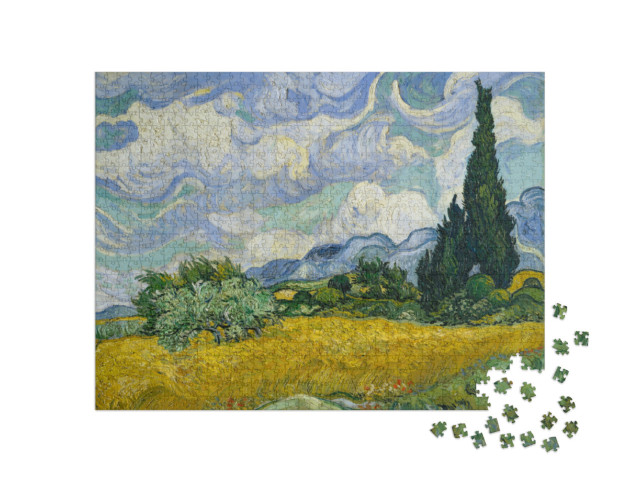 Puzzle 1000 Teile „Vincent van Gogh - Ein Weizenfeld mit Zypressen“