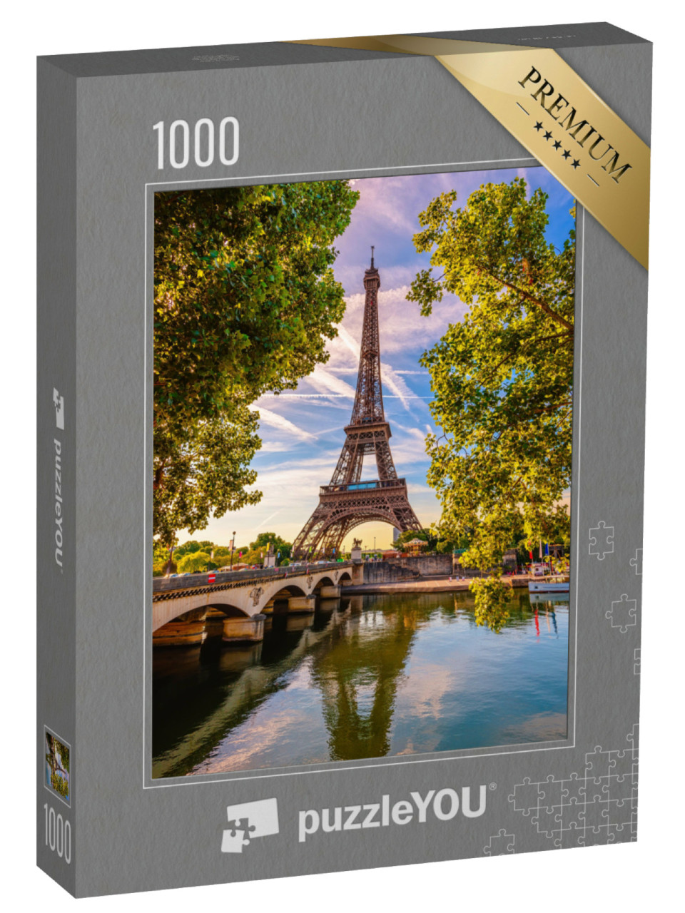Puzzle 1000 Teile „Eiffelturm und Fluss Seine, Wahrzeichen von Paris, Frankreich“