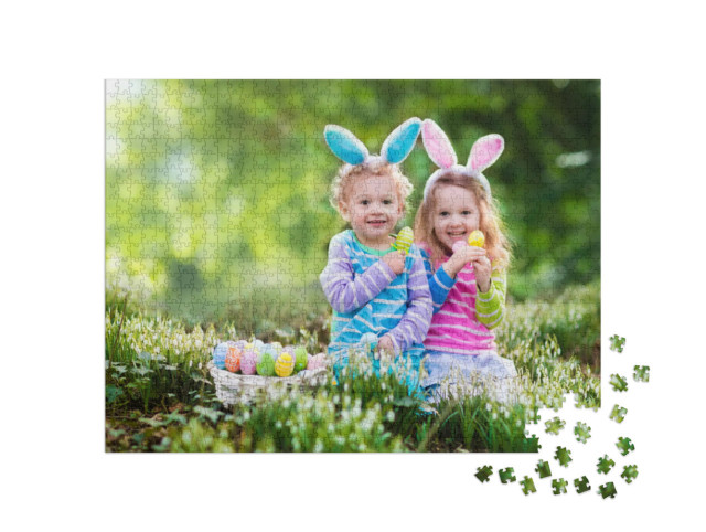 Puzzle 1000 Teile „Ostereiersuche im Garten“