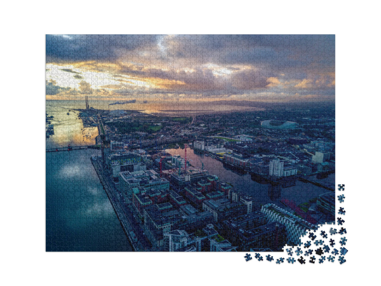 Puzzle 2000 Teile „Dublin Docks am Abend, Irland“
