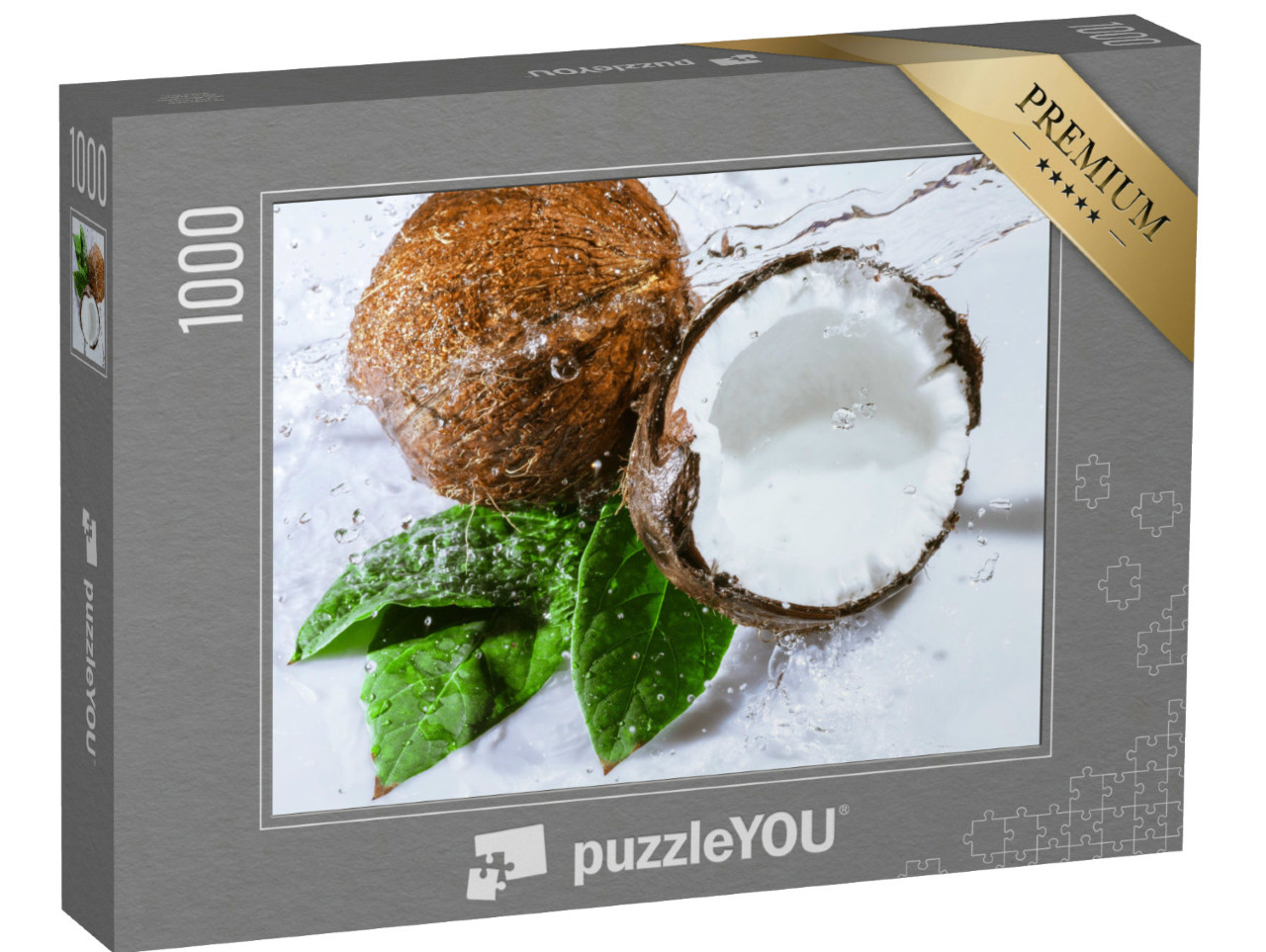 Puzzle 1000 Teile „Geknackte Kokosnuss mit großem Spritzer“