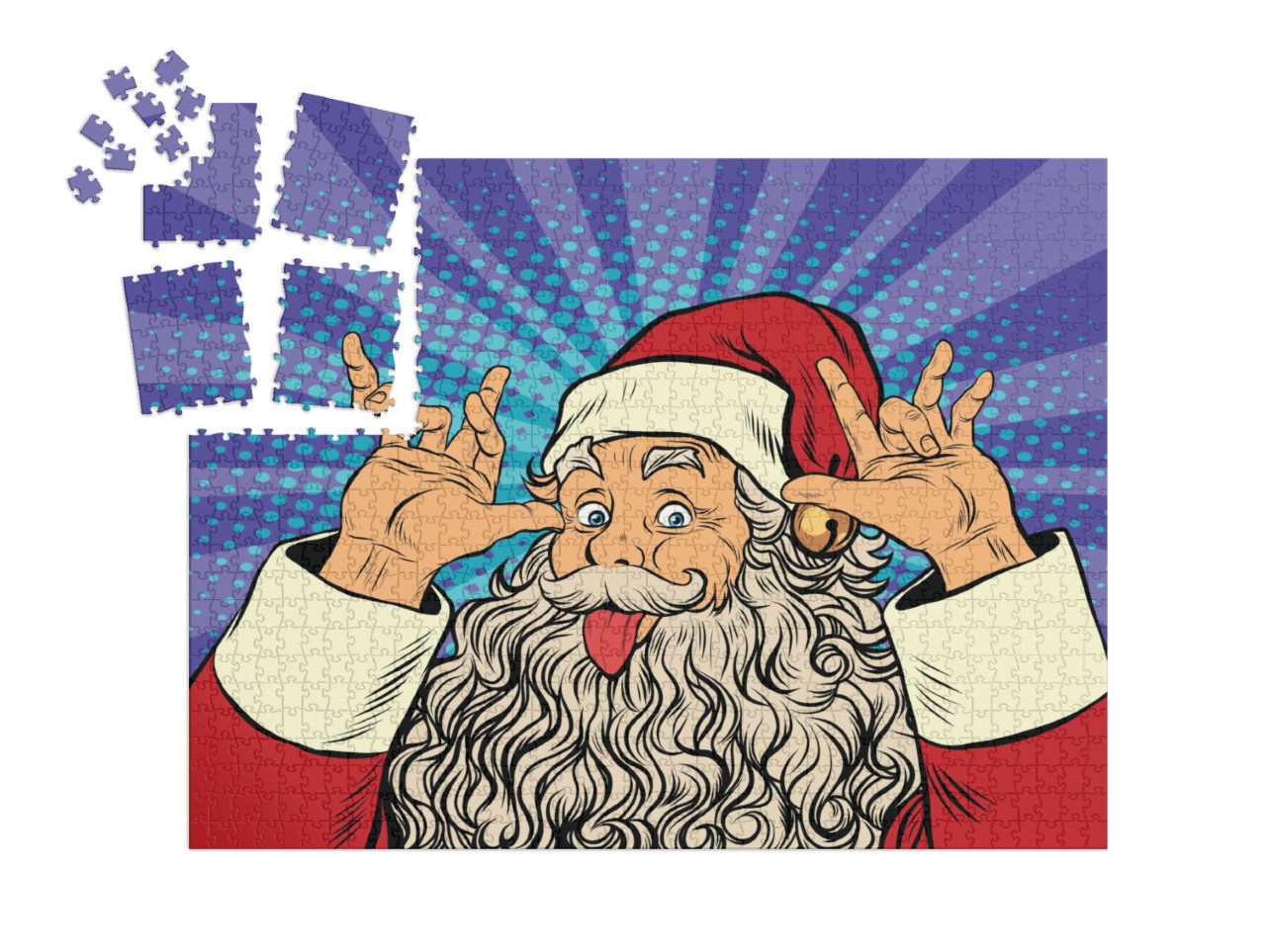Puzzle „Pop-Art: Weihnachtsmann streckt die Zunge heraus, Neckerei, Humor“ | SMART SORTED® 1000 Teile