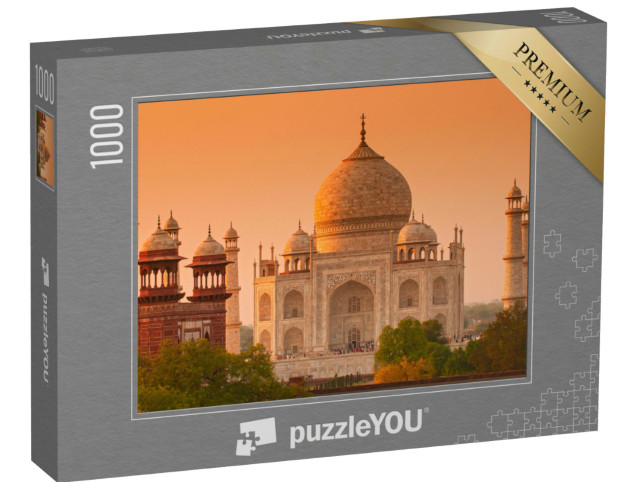 Puzzle 1000 Teile „Der Taj Mahal bei Sonnenaufgang, Agra, Uttar Pradesh, Indien“