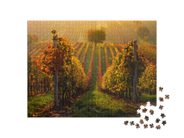 Puzzle 1000 Teile „Herbst in den mährischen Weinbergen bei Velke Bilovice in der Tschechischen Republik“