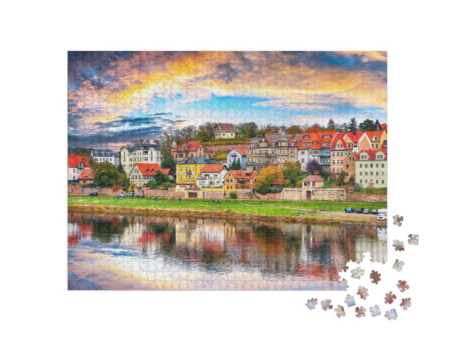 Puzzle 1000 Teile „Sonnenuntergang über der Stadt Meißen, Sachsen, Deutschland“