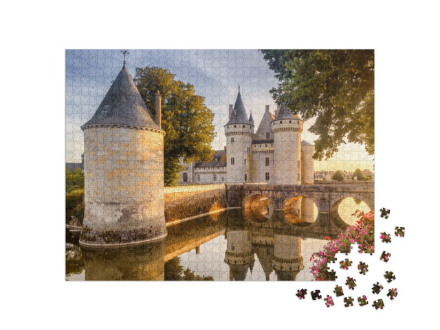 Puzzle 1000 Teile „Chateau von Sully-sur-Loire bei Sonnenuntergang, Wahrzeichen von Frankreich“