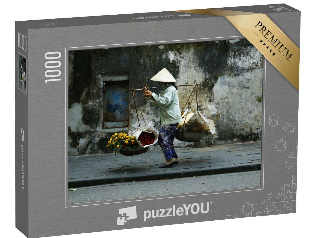 Puzzle 1000 Teile „Blumenverkäufer auf einer Straße in Asian, Vietnam“