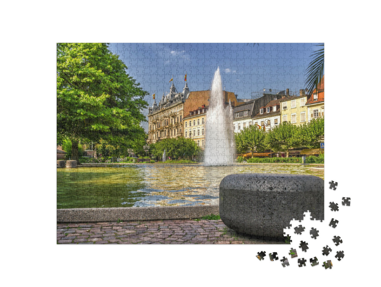 Puzzle 1000 Teile „Der zentrale Stadtbrunnen in Baden-Baden, Deutschland“