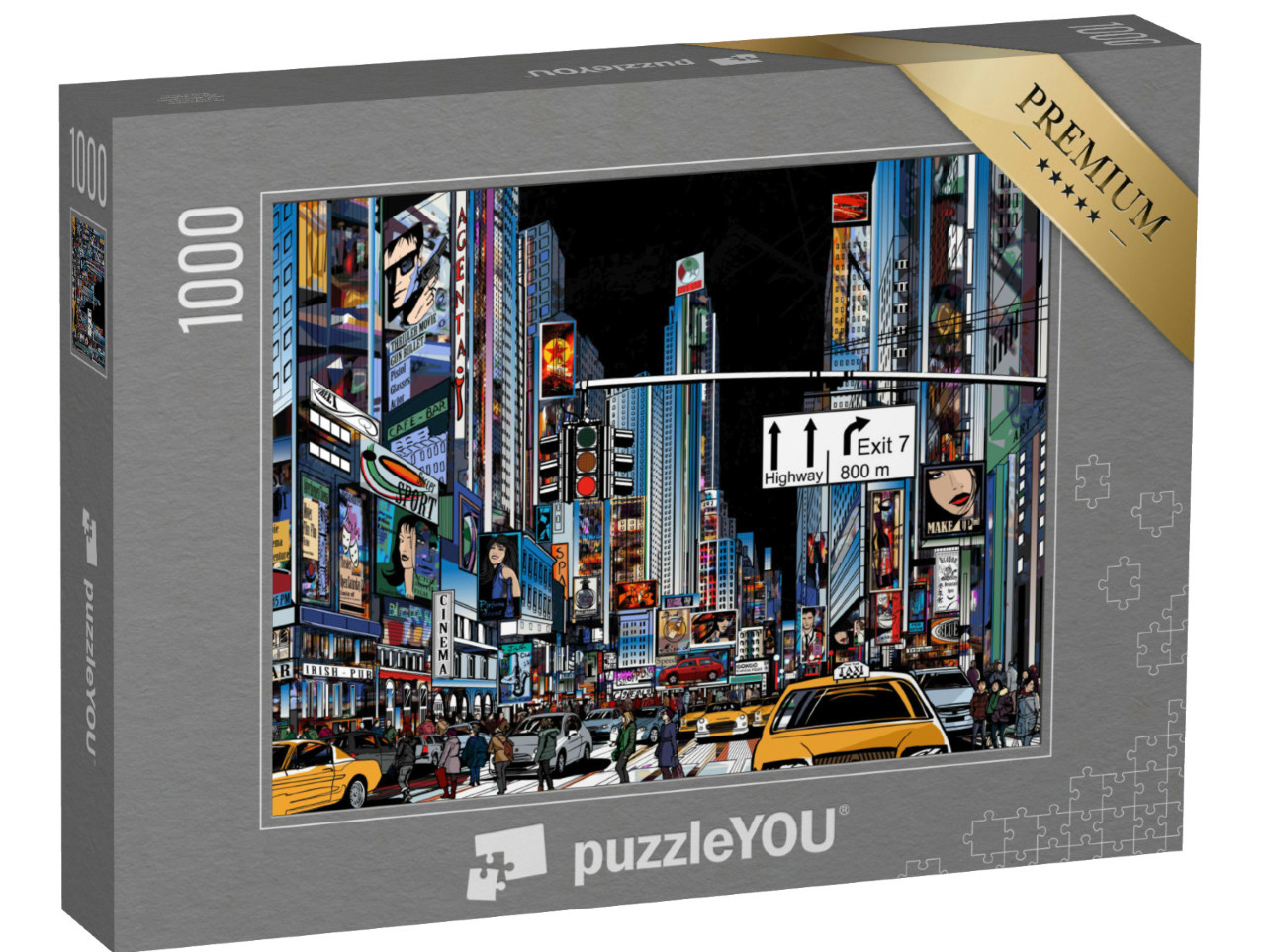 Puzzle 1000 Teile „Vektor-Illustration einer Straße in New York City bei Nacht“